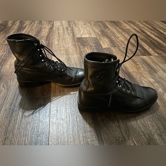 Black Ariat Ropers, Lace up Western Boots Black, Good Condition Womens 8.5 - Picture 4 of 10